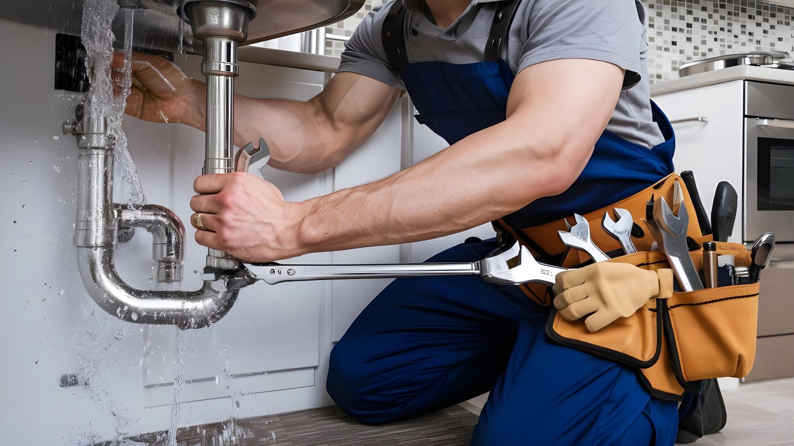 Plumber tightening a residential plumbing pipe in Escondido